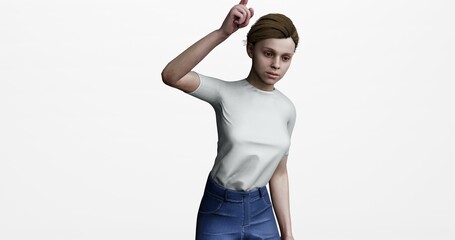 3d render of female, woman, girl or lady complain and argue in angry manner