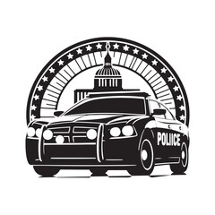 Police Car Silhouette Vector Set for Crime Prevention Designs and Safety-themed Projects, Police car illustration vector.