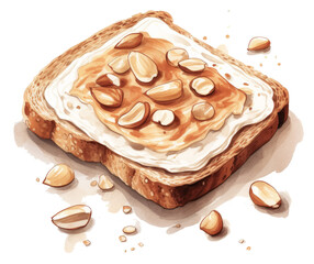 Watercolor painting of peanut butter toast - obrazy, fototapety, plakaty