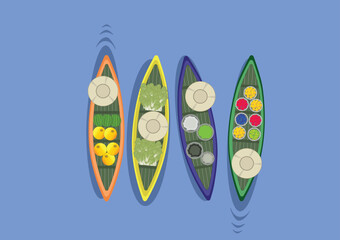 Floating market seller icon vector. Vector illustration of people selling fruit on a boat in a floating market. Buying and selling facilities located above the waters.