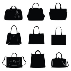 bag silhouette vector set design	