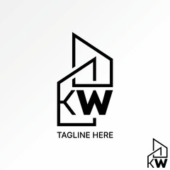 Logo design graphic concept creative premium vector stock abstract sign icon initial letter KW font line home building Related typography architecture © Ags_Byn