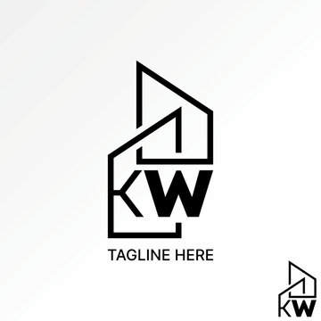 Logo design graphic concept creative premium vector stock abstract sign icon initial letter KW font line home building Related typography architecture