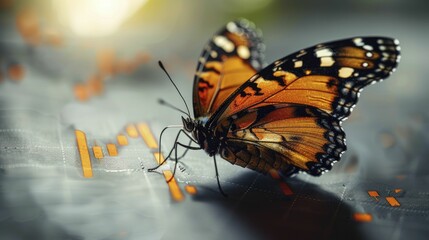Obraz premium A butterfly, wings spread wide, casts a shadow forming a successful graph, embodying business growth and prosperity.