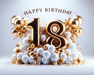 Illustration of happy 18th birthday card with balloons