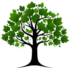 A lush, verdant tree stands tall against a backdrop of rolling hills, its branches reaching up to the sky.