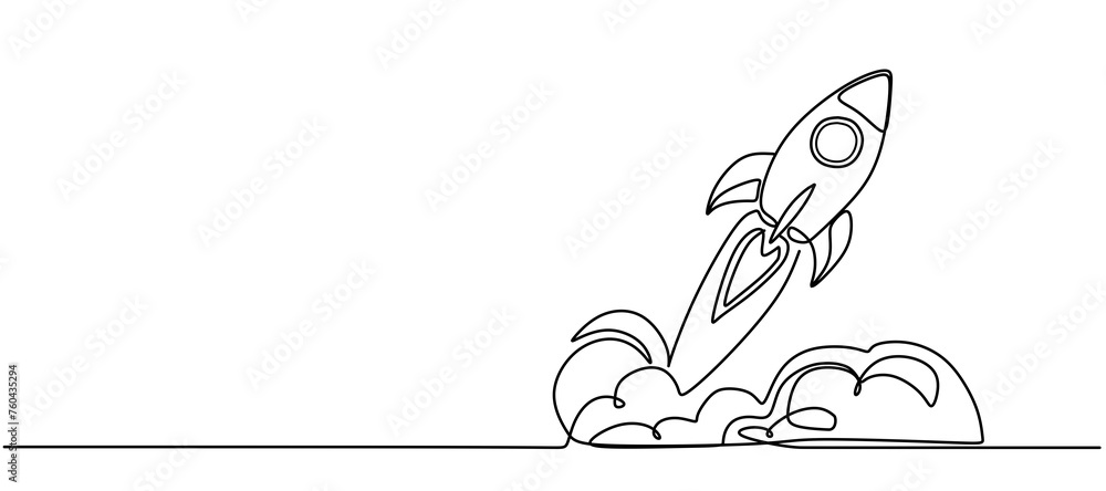 Wall mural single continuous line drawing rocket. startup concept.