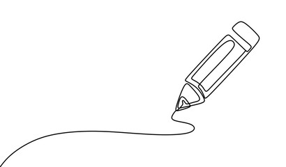 Pencil vector illustration with continuous one single line drawing isolated on white background.	