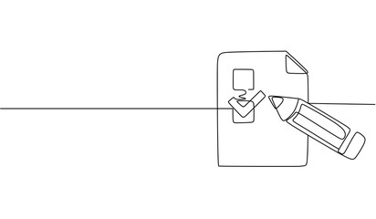Clipboard with checklist. Continuous line one drawing. Without backgound. Simple line illustration.  © Natvc