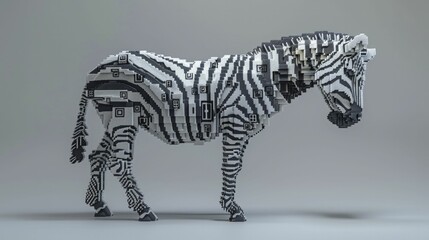 A zebra's stripes transform into barcodes and QR codes on a digital platform, symbolizing the fusion of individuality and technology in e-commerce.