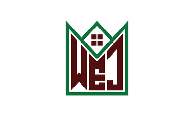 WEJ initial letter real estate builders logo design vector. construction, housing, home marker, property, building, apartment, flat, compartment, business, corporate, house rent, rental, commercial - obrazy, fototapety, plakaty