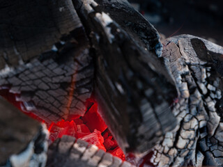 Red hot charcoal closeup in a barbecue roaster