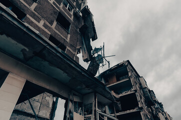 destroyed and burned houses in the city Russia Ukraine war