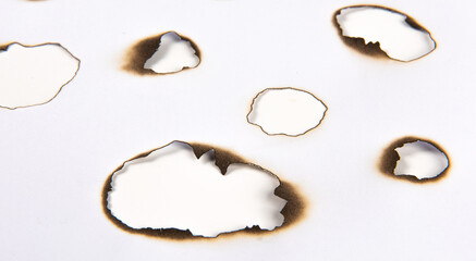Fire burnt holes in a piece of paper