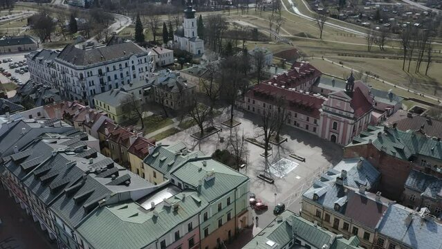 Beautiful Water Market Old Town Zamosc Aerial View Poland