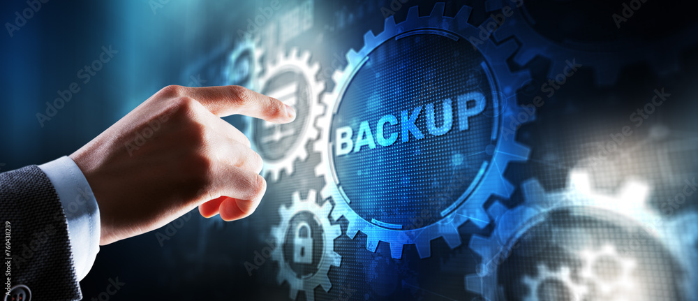 Poster backup storage data technology business concept. software hardware infrastructure