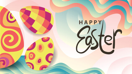 happy easter. hand drawn easter egg with colorfull abstract background. blank area for editable text copyspace. template vector illustration