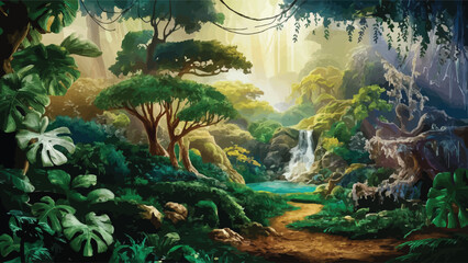 Obraz na płótnie Canvas Enchanting Vector Forest: Vibrant Illustration Featuring a Variety of Trees