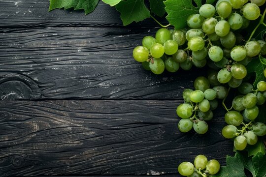 Vibrant Green Grapes Arrangement on Black Table, Flat Lay View