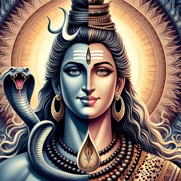 Body Fusion illustration of Lord Shiva and Goddess Parvati
