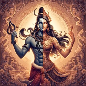 Body Fusion illustration of Lord Shiva and Goddess Parvati