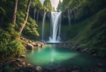 waterfall in kanchanaburi country - obrazy, fototapety, plakaty