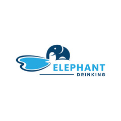 Elephant Logo design Vector template Elephant drinking water from lake