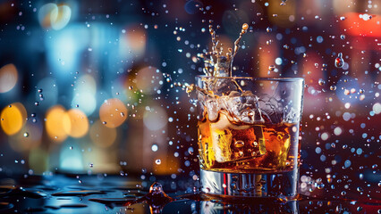 A Glass of Splashing Whiskey - obrazy, fototapety, plakaty