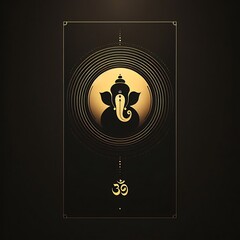 Lord Ganesha portrait in the form of golden outlines against a dark background