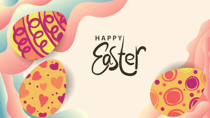 happy easter. hand drawn easter egg with colorfull abstract background. blank area for editable text copyspace. template vector illustration - obrazy, fototapety, plakaty