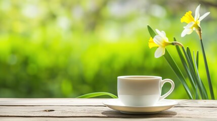 cup of coffee and daffodil 