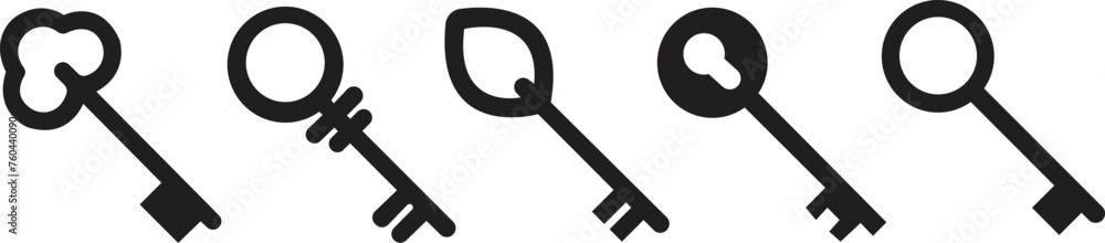 Poster set of key icons in trendy fill styles. key symbols for your web site designs and mobile app. securi