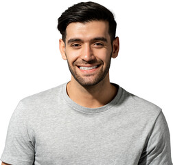 Smiling bearded Caucasian man in casual t shirt PNG file no background 