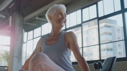 older lady in the gym  - Powered by Adobe