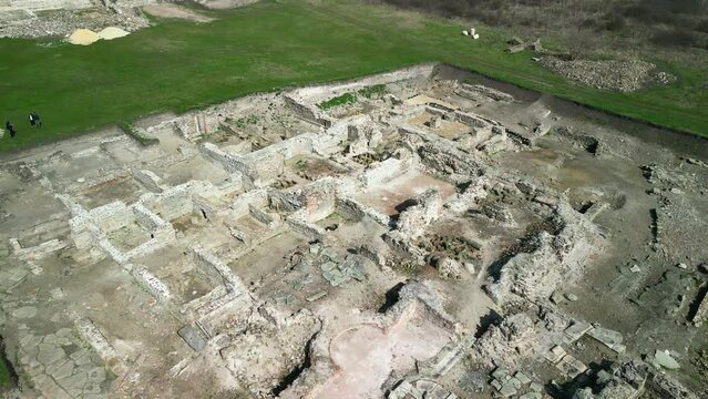 Drone view over Deultum .An ancient city and bishopric in Thrace. It was located at the mouth of the River Sredetska on the west coast of Lake Mandrensko,near the city of Burgas	
