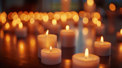 Fototapeta na wymiar A serene backdrop with softly lit candles, creating a tranquil and relaxing atmosphere.