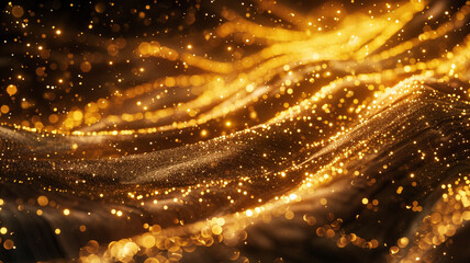Abstract light waves, sparkling curves on a dynamic background of shimmering motion and golden magic