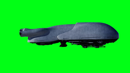 military futuristic flying ship. 4K green screen isolate. 3d rendering.