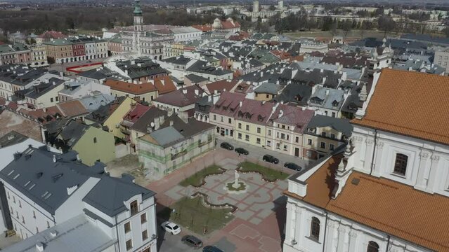 Beautiful Church Square Old Town Zamosc Aerial View Poland