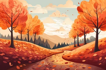 Photo sur Aluminium Orange autumn landscape illustration
