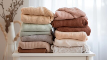 stack of clothes on a sofa