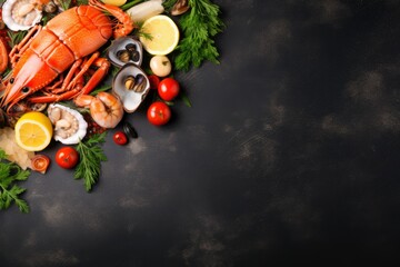 top view of seafood with copy space for text. Food background for stock photography - generative ai