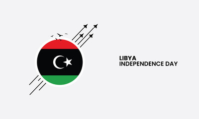 Libya independence day, flying fighter jet with Libya flag, flying bird, design for banner, poster vector illustration.