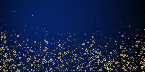 Christmas spirit. Scattered falling stars. Festive christmas confetty overlay template. Festive stars vector illustration on dark blue background.