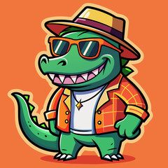 Street-style sticker featuring a cool crocodile rocking a stylish hat and sunglasses