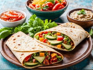 Mexican tortillas, sliced with vegetables and sauces