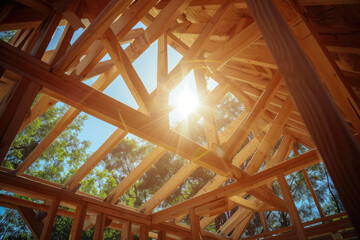 Frame of a wooden house roof