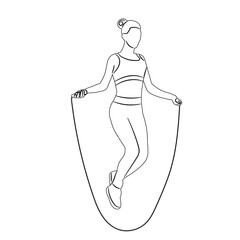 woman jumping rope, sketch on white background, vector