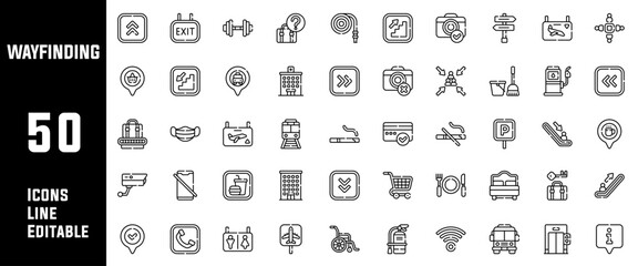 50 Wayfinding Icons Set Pack Line Editable Vector Illustration