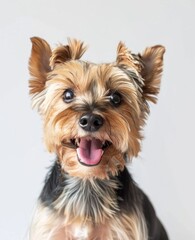 Naklejka premium Charming Yorkshire Terrier Savoring the Moment with Joyful Gaze - Generative AI